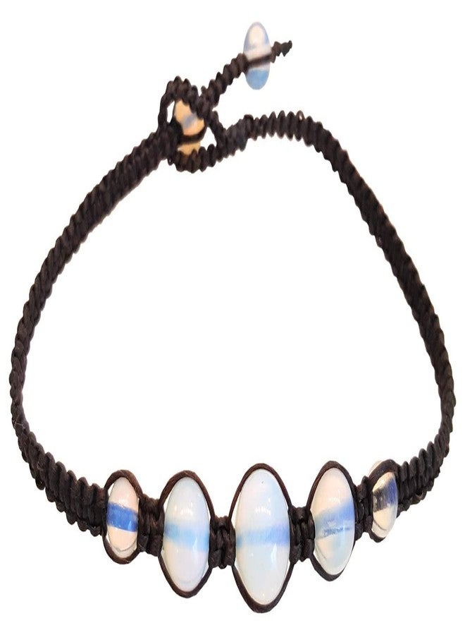 CCBFY Opal Moonstone Anklet Bracelet Braided Woven Wax Cord Adjustable Anklet for Men Women Black - Image 1